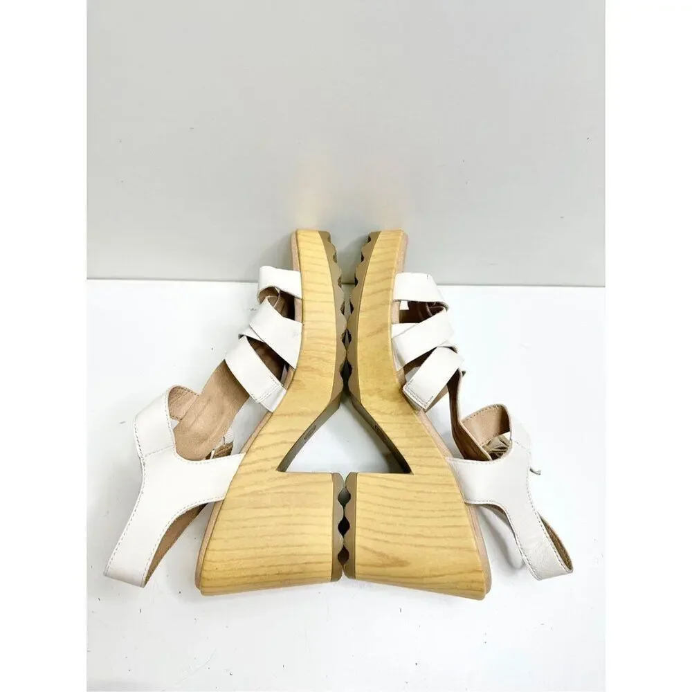 Dr. Scholl’s Sandals Size 9.5 White Leather Open‎ Toe Platform Shoes Buckle